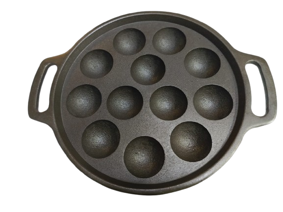 Casting Iron Paniyarakkal We are having cast iron Paniyarakkal in 7 pits, 9 pits, 12 pits & 14 pits. For are giving ring base bottom for seating in burner and for 14 pits we are giving flat base bottom in which heat can spread equally for all pits. It requires very less oil to cook. So, the healthy cookware for a fitter you. Making delicious and tasty paniyaram for the whole family in our Surya cast iron Paniyarakkal.